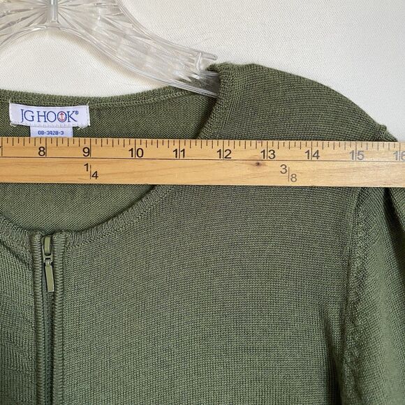 Vintage JG Hook Merino Wool Cardigan Women L Olive Green Full Zip Retro Cottage - Picture 6 of 8